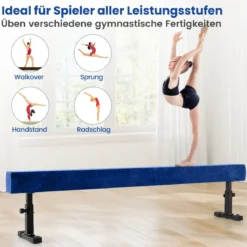 Verstellbarer Schwebebalken 226 cm Hoher und Tiefer Gymnastikbalken mit 3 Höhen Blau