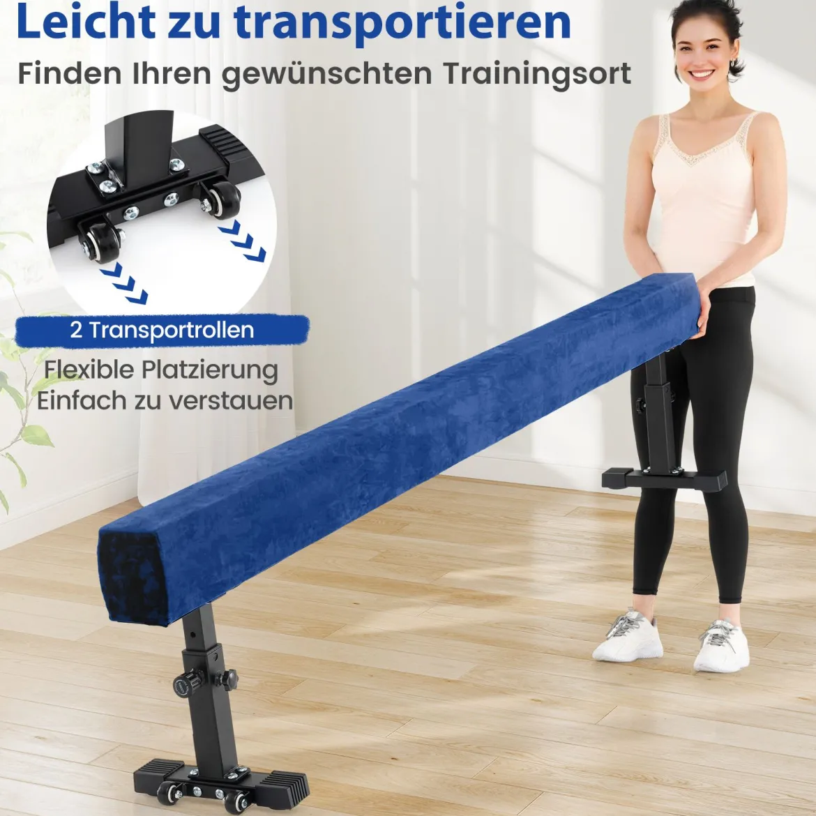 Verstellbarer Schwebebalken 226 cm Hoher und Tiefer Gymnastikbalken mit 3 Höhen Blau
