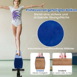 Verstellbarer Schwebebalken 226 cm Hoher und Tiefer Gymnastikbalken mit 3 Höhen Blau