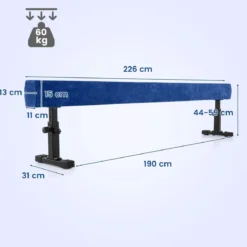 Verstellbarer Schwebebalken 226 cm Hoher und Tiefer Gymnastikbalken mit 3 Höhen Blau