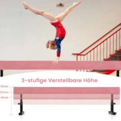Verstellbarer Schwebebalken 226 cm Hoher und Tiefer Gymnastikbalken mit 3 Höhen Rosa