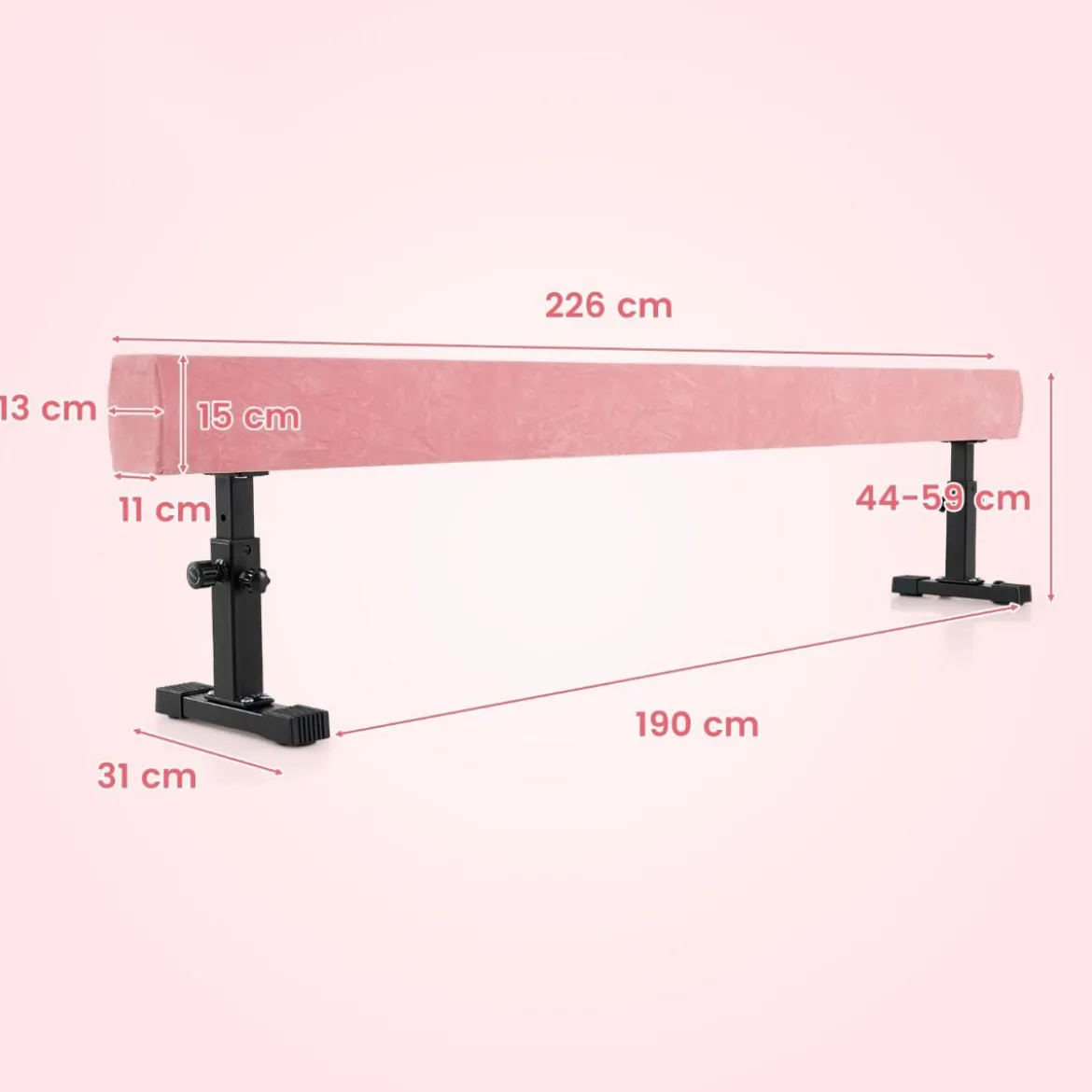 Verstellbarer Schwebebalken 226 cm Hoher und Tiefer Gymnastikbalken mit 3 Höhen Rosa