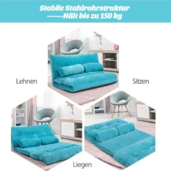 Verstellbares Bodensofa und Couch Bodensofa mit 2 Kissen 180 x 98 x 18 cm Blau