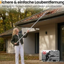 Verstellbares Dachreinigungswerkzeug mit 5 Leichten Alu Verlängerungsstangen Dachbürste Dachrechen