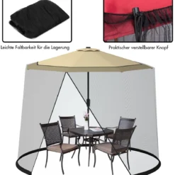 Verstellbares Moskitonetz für 270-300 cm Sonnenschirme Pavillon Insektenschutz Schwarz