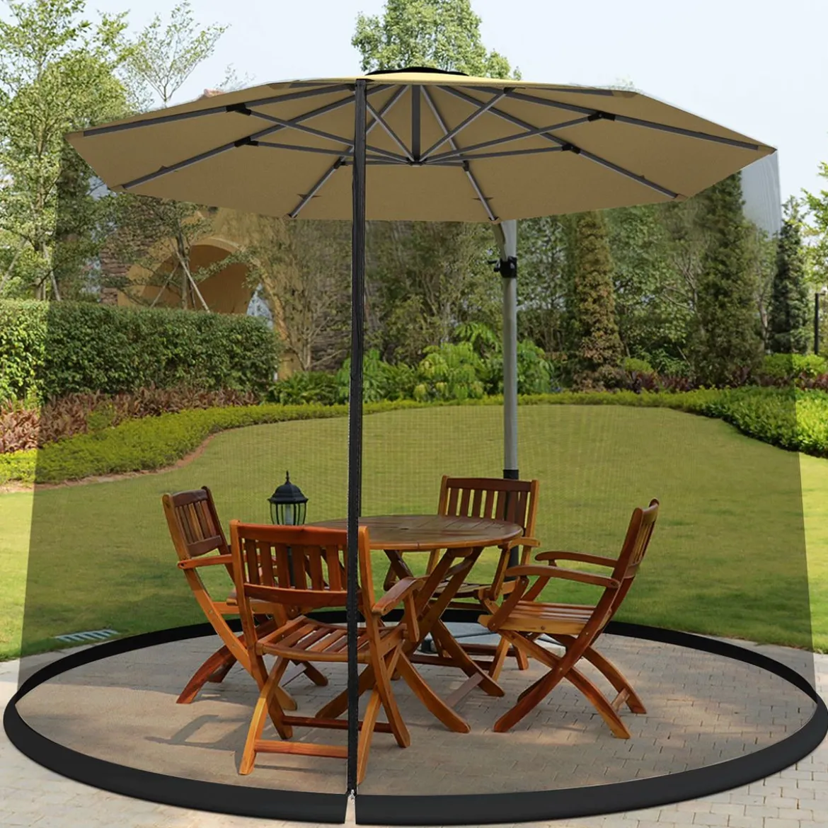 Verstellbares Moskitonetz für 270-300 cm Sonnenschirme Pavillon Insektenschutz Schwarz
