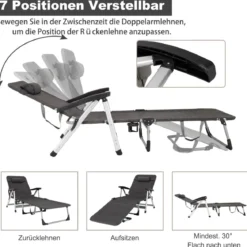 Verstellbare Sonnenliege Outdoor-Loungesessel 134-190 x 71 x 61,5-95 cm Grau