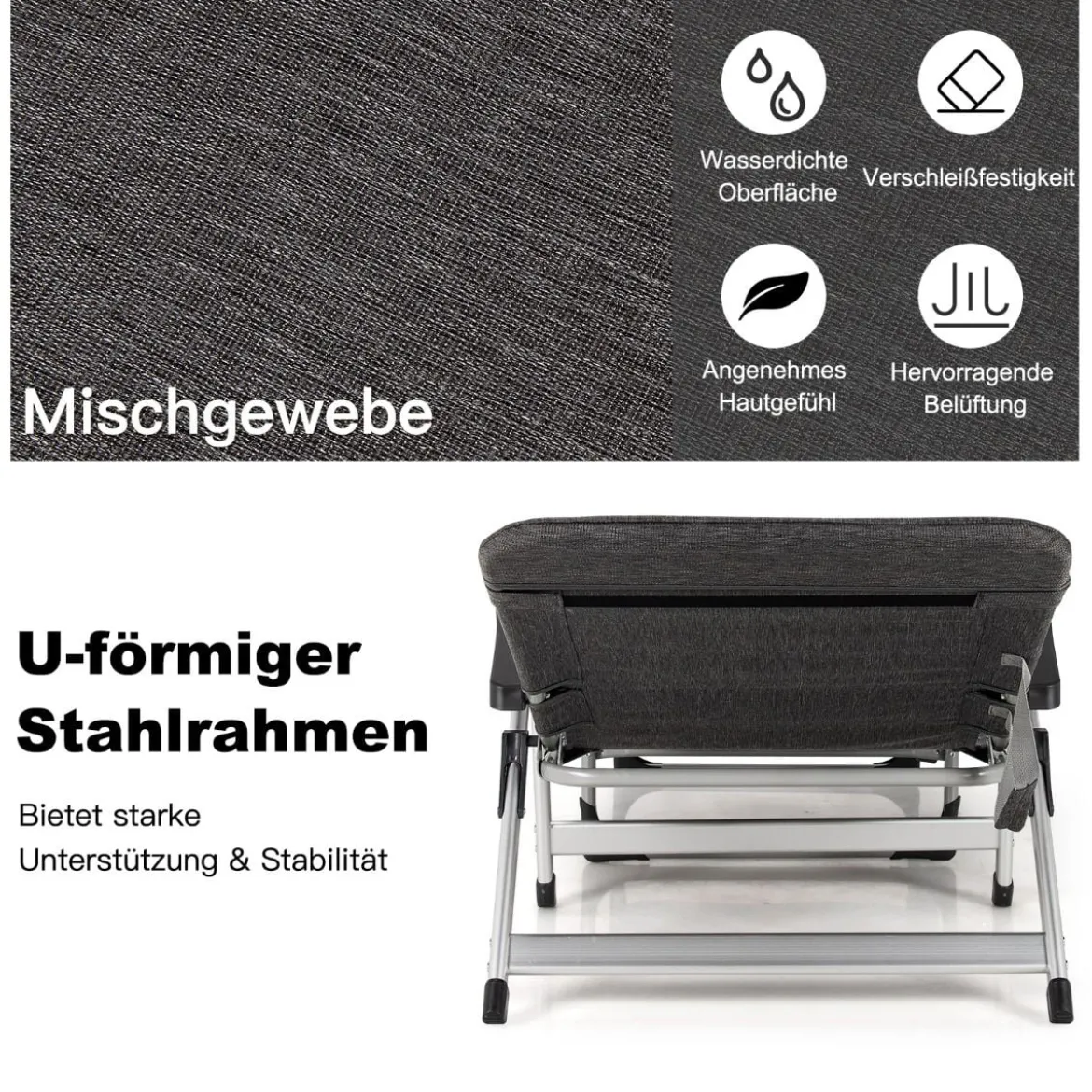 Verstellbare Sonnenliege Outdoor-Loungesessel 134-190 x 71 x 61,5-95 cm Grau