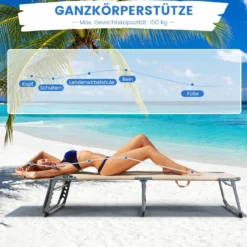 Verstellbare Sonnenliege Zusammenklappbare Strandliege mit Kissen 194 x 61 x 35,5 – 86,5 cm Beige