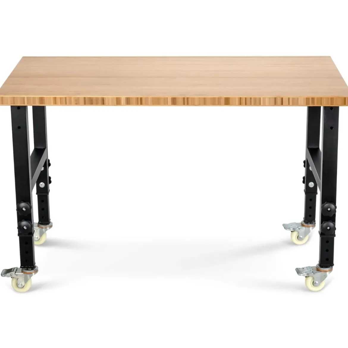 Verstellbare Werkbank mit Universalrollen Arbeitstisch aus Bambus 120 x 60 x 77-101 cm Natur