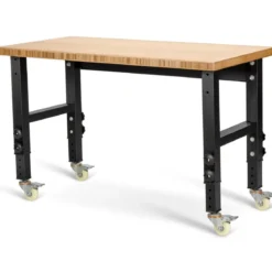 Verstellbare Werkbank mit Universalrollen Arbeitstisch aus Bambus 120 x 60 x 77-101 cm Natur