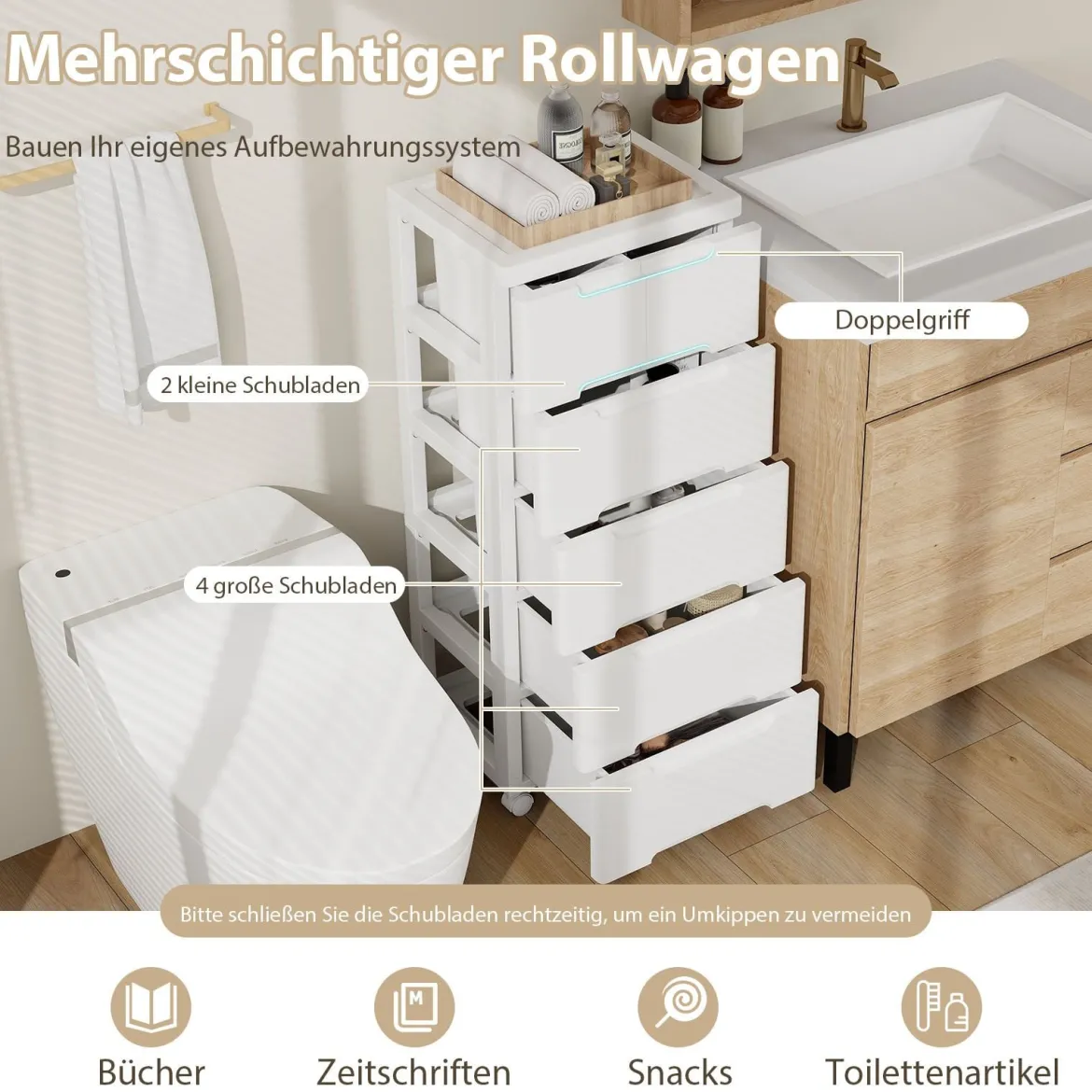 Vertikaler Nischenschrank mit Schubladen Aufbewahrungsschrank Kommode mit 6 Schubladen