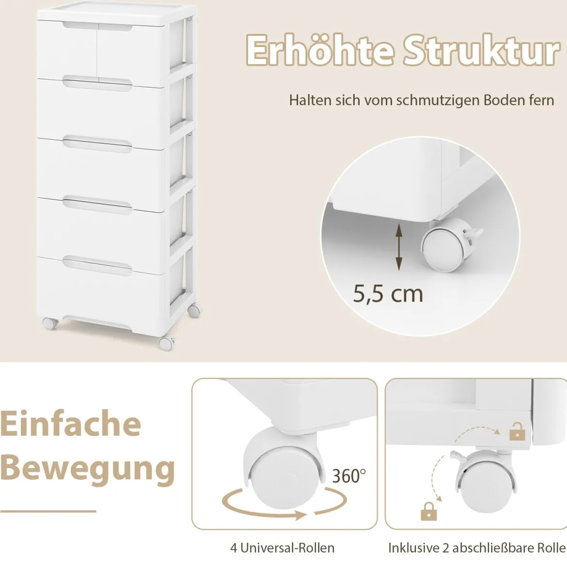 Vertikaler Nischenschrank mit Schubladen Aufbewahrungsschrank Kommode mit 6 Schubladen