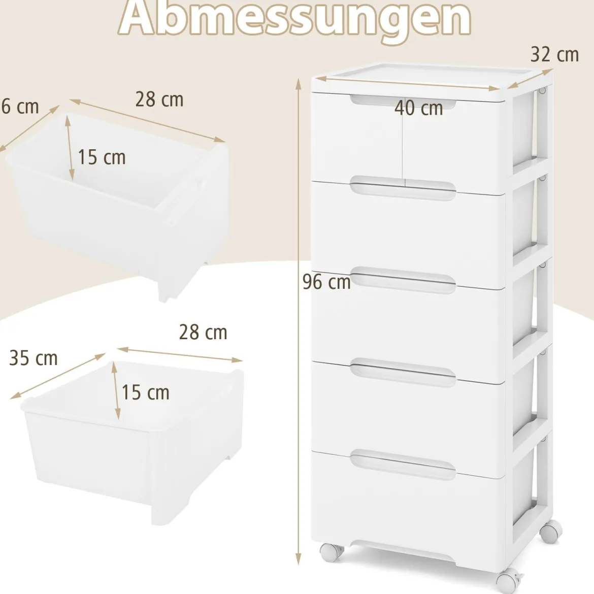 Vertikaler Nischenschrank mit Schubladen Aufbewahrungsschrank Kommode mit 6 Schubladen