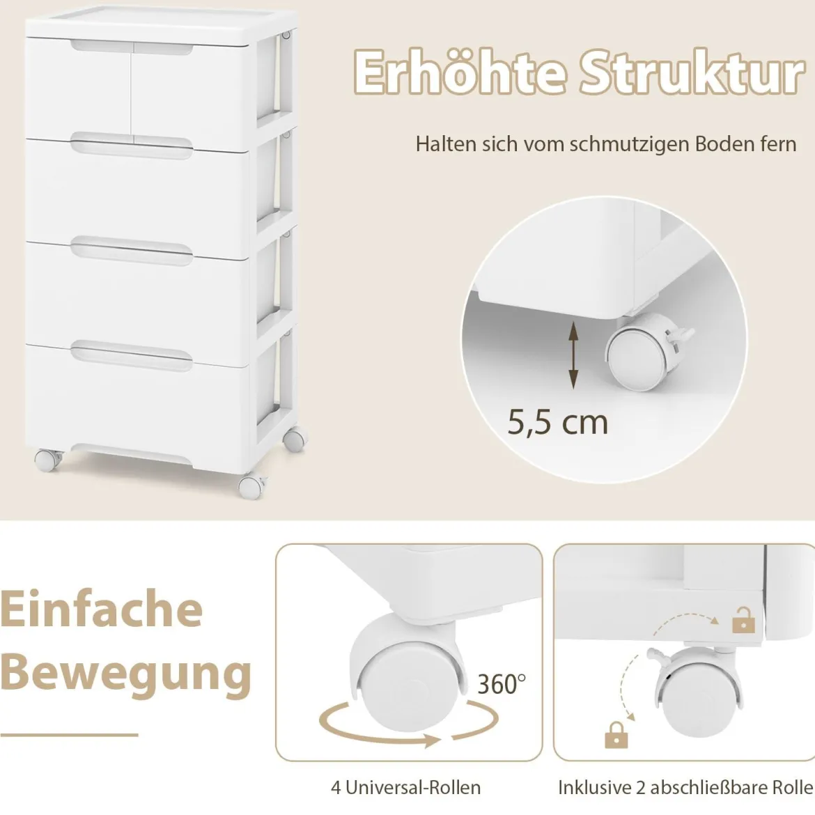 Vertikaler Nischenschrank mit Schubladen Aufbewahrungsschrank Kommode mit 5 Schubladen