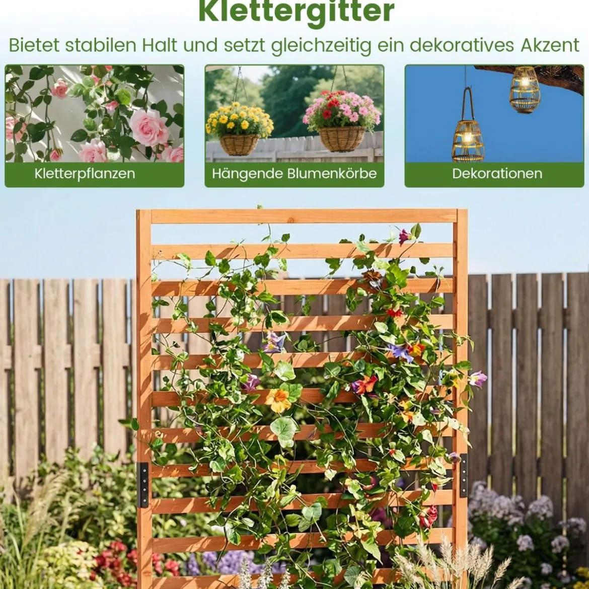 Vertikales Hochbeet aus Fichtenholz mit Spalier & Drainage Blumenkasten mit Sichtschutz Orange