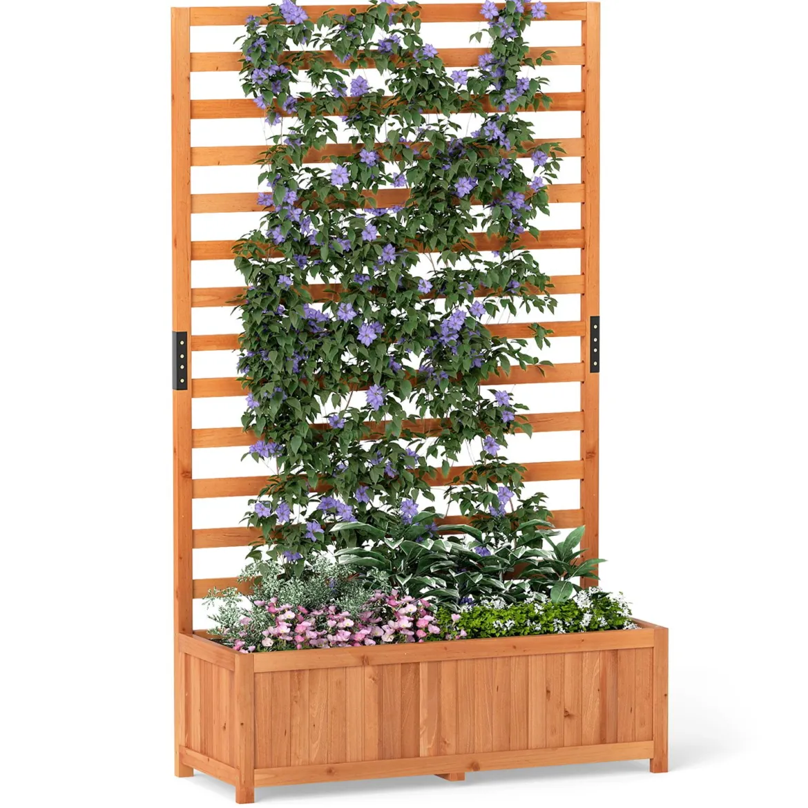 Vertikales Hochbeet aus Fichtenholz mit Spalier & Drainage Blumenkasten mit Sichtschutz Orange