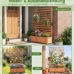 Vertikales Hochbeet aus Fichtenholz mit Spalier & Drainage Blumenkasten mit Sichtschutz Orange
