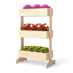 Vertikales Hochbeet mit 3 Etagen Blumenbeet mit 3 Pflanzkästen Gartenbeet Tannenholz Natur 69 x 39 x 109 cm