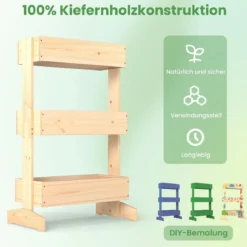 Vertikales Hochbeet mit 3 Etagen Blumenbeet mit 3 Pflanzkästen Gartenbeet Tannenholz Natur 69 x 39 x 109 cm