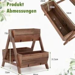Vertikales Hochbeet mit 2 Etagen & 3 Pflanzkästen & Ablauflöchern Blumenbeet 66 x 73 x 73 cm Braun