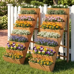 Vertikales Hochbeet mit 5 Etagen aus Tannenholz Blumenbeet mit Pflanzkästen Blumentreppe Orange