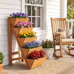 Vertikales Hochbeet mit 5 Etagen aus Tannenholz Blumenbeet mit Pflanzkästen Blumentreppe Orange