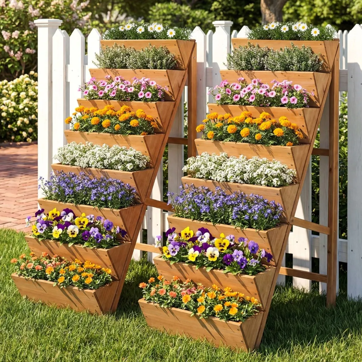 Vertikales Hochbeet mit 8 Etagen aus Tannenholz Blumenbeet mit Pflanzkästen Blumentreppe Orange