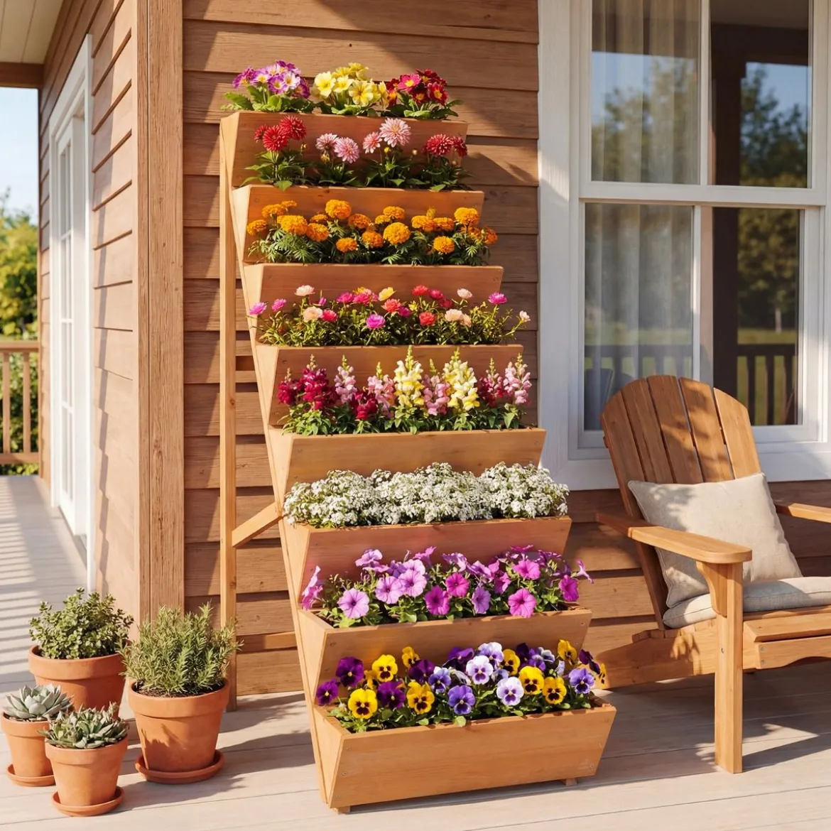 Vertikales Hochbeet mit 8 Etagen aus Tannenholz Blumenbeet mit Pflanzkästen Blumentreppe Orange