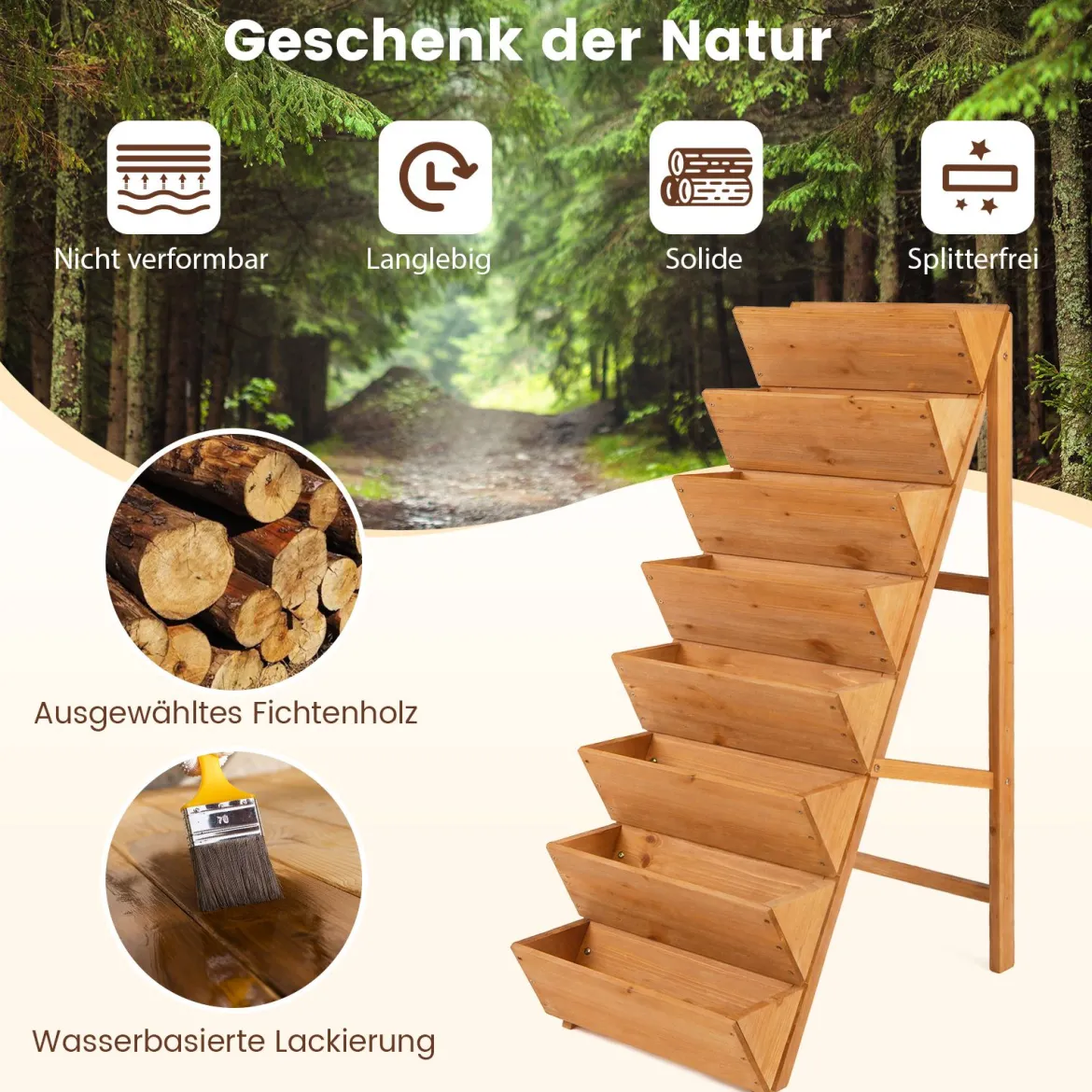 Vertikales Hochbeet mit 8 Etagen aus Tannenholz Blumenbeet mit Pflanzkästen Blumentreppe Orange