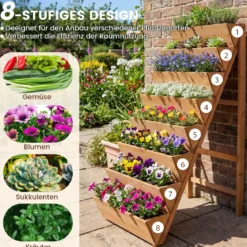 Vertikales Hochbeet mit 8 Etagen aus Tannenholz Blumenbeet mit Pflanzkästen Blumentreppe Orange