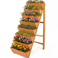 Vertikales Hochbeet mit 8 Etagen aus Tannenholz Blumenbeet mit Pflanzkästen Blumentreppe Orange