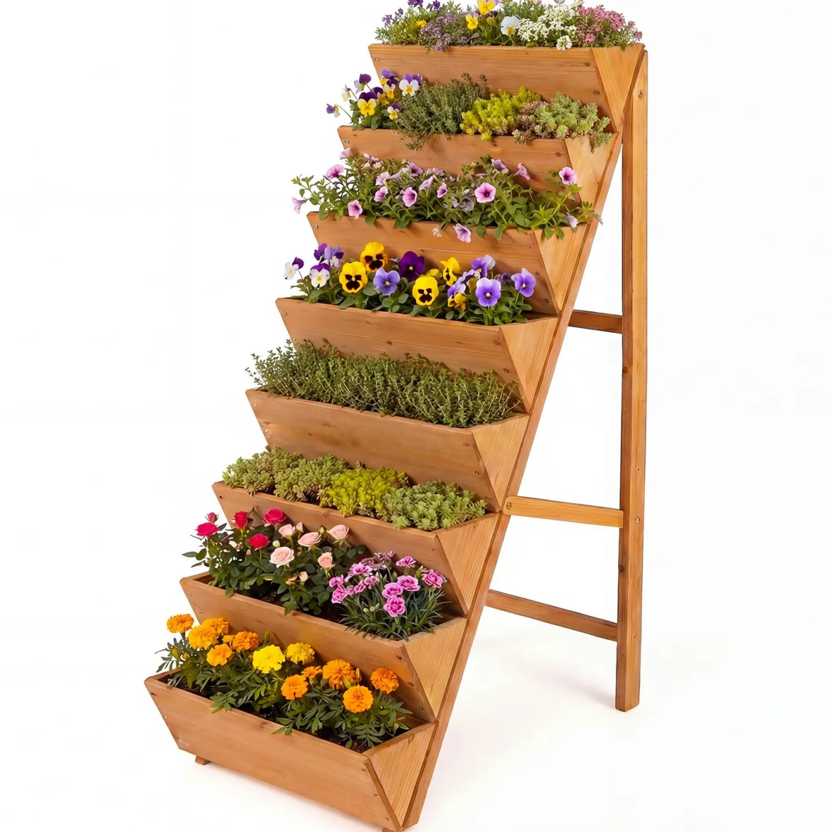 Vertikales Hochbeet mit 8 Etagen aus Tannenholz Blumenbeet mit Pflanzkästen Blumentreppe Orange