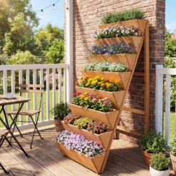 Vertikales Hochbeet mit 8 Etagen aus Tannenholz Blumenbeet mit Pflanzkästen Blumentreppe Orange