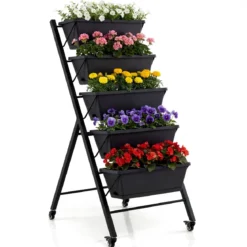 Vertikales Hochbeet mit Rollen 5 Etagen Blumentreppe aus Metall 57 x 68 x 117 cm