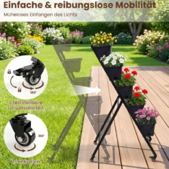 Vertikales Hochbeet mit Rollen 5 Etagen Blumentreppe aus Metall 57 x 68 x 117 cm
