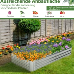 Verzinktes Hochbeet Pflanzkasten aus Metall für Gemüse 182 x 93 x 30 cm Silber
