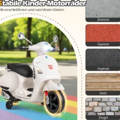 VESPA Kinder Motorrad mit LED-Scheinwerfer & Hupe Elektro Kindermotorrad Elektrofahrzeug Weiß