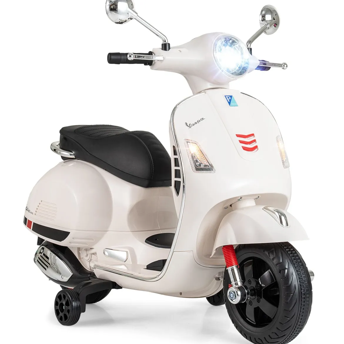 VESPA Kinder Motorrad mit LED-Scheinwerfer & Hupe Elektro Kindermotorrad Elektrofahrzeug Weiß