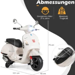 VESPA Kinder Motorrad mit LED-Scheinwerfer & Hupe Elektro Kindermotorrad Elektrofahrzeug Weiß