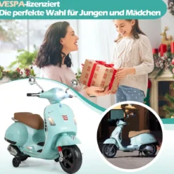 VESPA Kinder Motorrad mit LED-Scheinwerfer & Hupe Elektro Kindermotorrad Elektrofahrzeug Grün