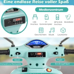 VESPA Kinder Motorrad mit LED-Scheinwerfer & Hupe Elektro Kindermotorrad Elektrofahrzeug Grün