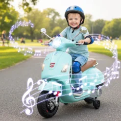 VESPA Kinder Motorrad mit LED-Scheinwerfer & Hupe Elektro Kindermotorrad Elektrofahrzeug Grün