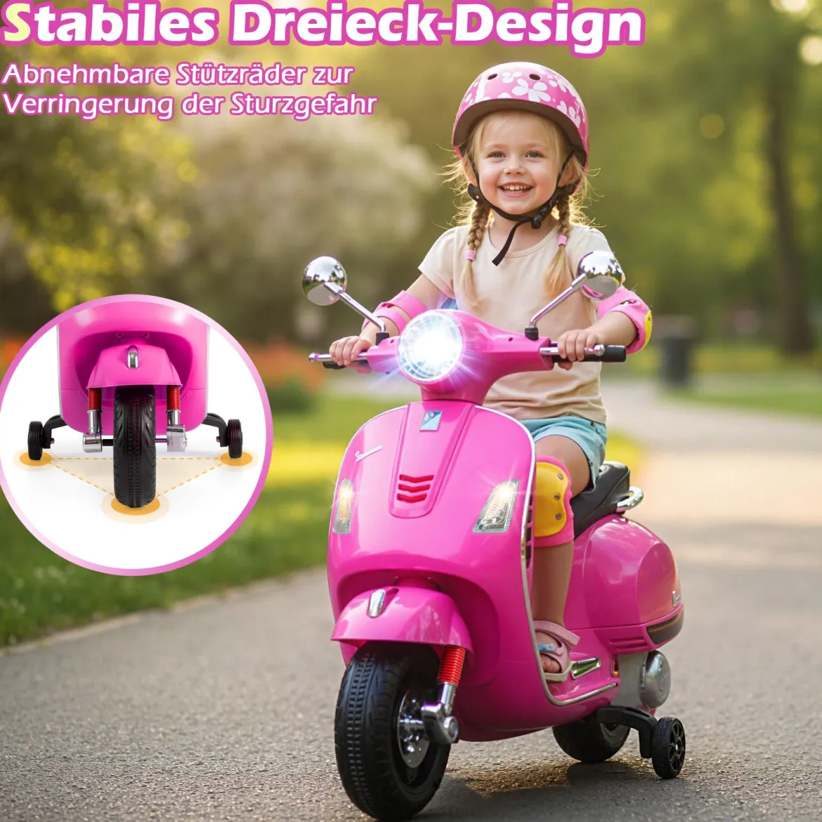 VESPA Kinder Motorrad mit LED-Scheinwerfer & Hupe Elektro Kindermotorrad Elektrofahrzeug Pink