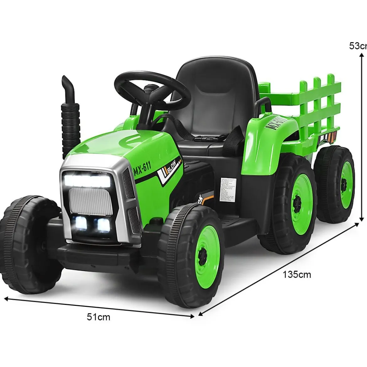 12V 3-Gang Traktor mit Abnehmbarem Anhänger & 2,4G Fernbedienung Kinder Aufsitztraktor