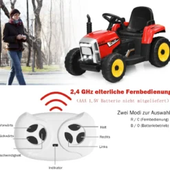 12V 3-Gang Traktor mit Abnehmbarem Anhänger & 2,4G Fernbedienung Kinder Aufsitztraktor