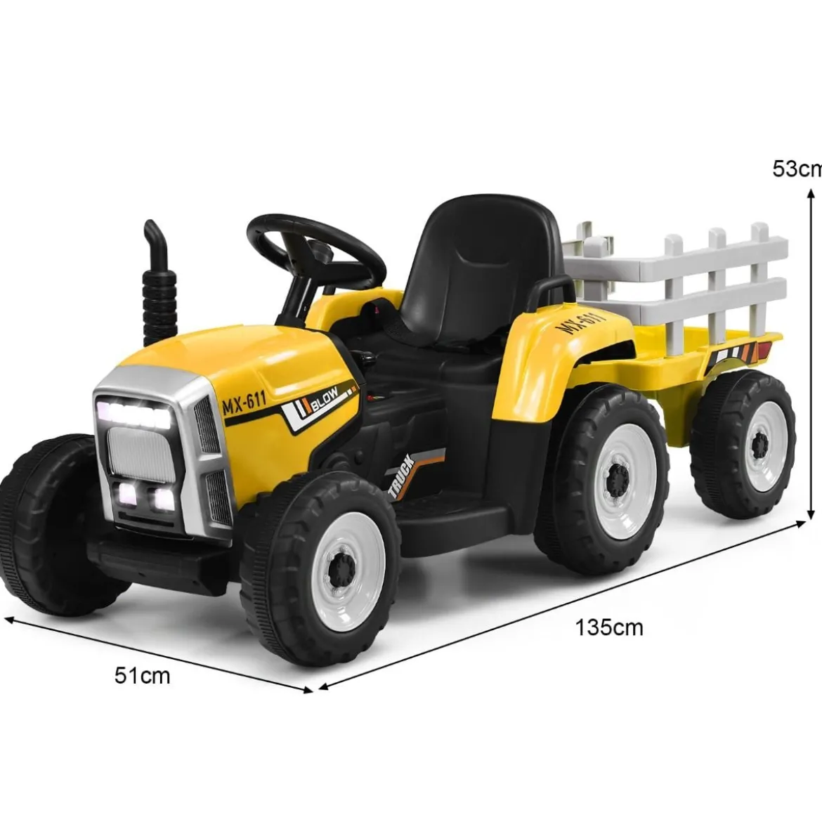 12V 3-Gang Traktor mit Abnehmbarem Anhänger & 2,4G Fernbedienung Kinder Aufsitztraktor