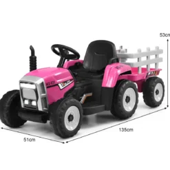 12V 3-Gang Traktor mit Abnehmbarem Anhänger & 2,4G Fernbedienung Kinder Aufsitztraktor