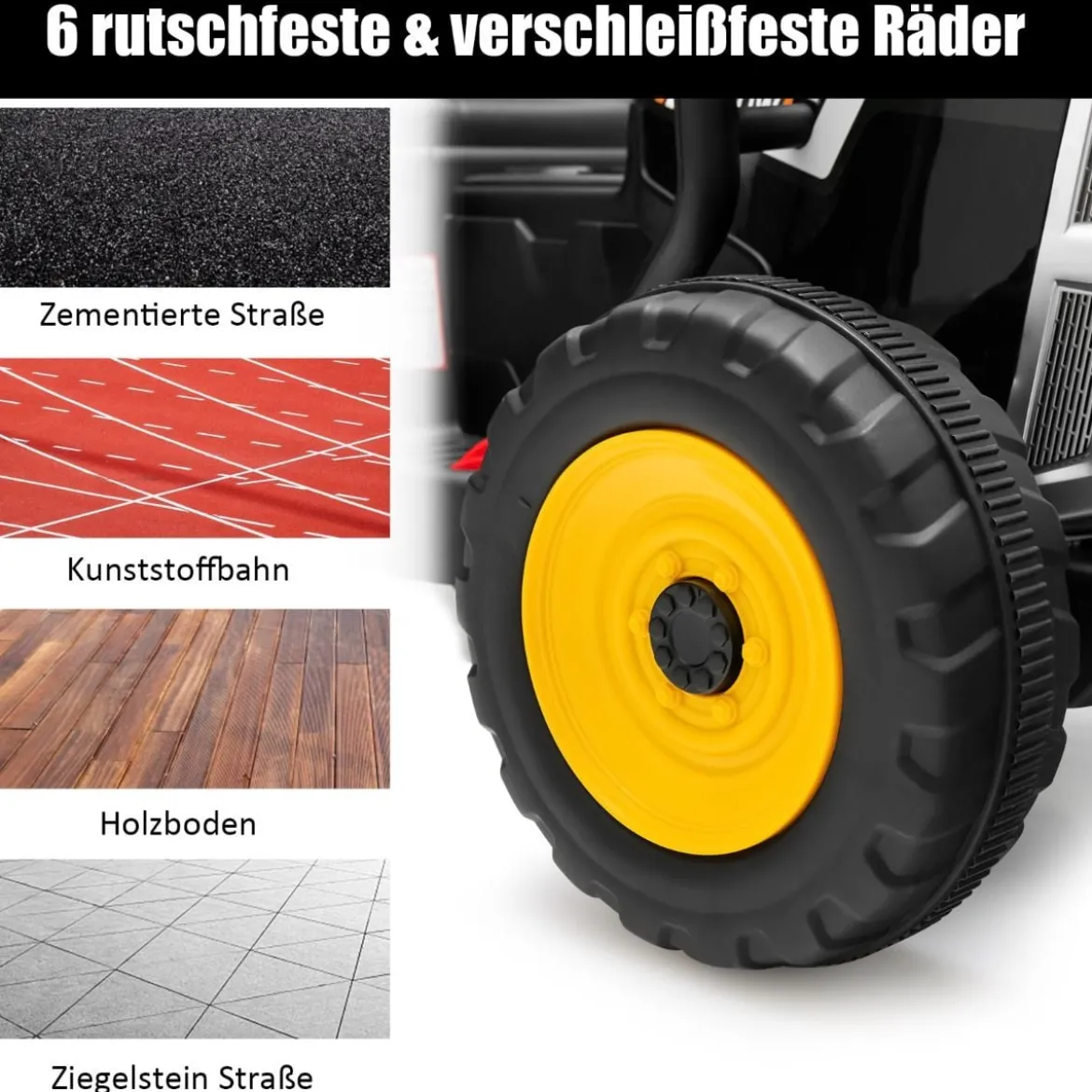 12V 3-Gang Traktor mit Abnehmbarem Anhänger & 2,4G Fernbedienung Kinder Aufsitztraktor