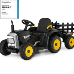 12V 3-Gang Traktor mit Abnehmbarem Anhänger & 2,4G Fernbedienung Kinder Aufsitztraktor